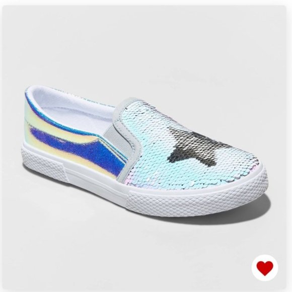 Cat & Jack Madalena Flip Sequin Silver Sneaker - Picture 1 of 6